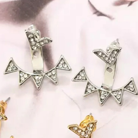 Silver V Spike Jacket Earrings ear ring - Picture 3 of 4